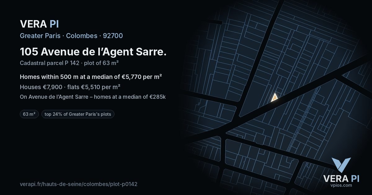 105 Avenue de l’Agent Sarre, Colombes at night – the plot lit, the parcels around coloured by the prices near them