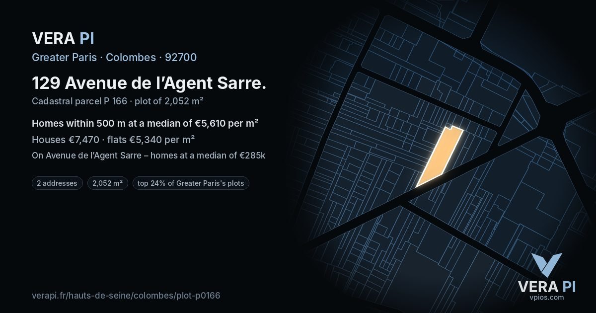 129 Avenue de l’Agent Sarre, Colombes at night – the plot lit, the parcels around coloured by the prices near them