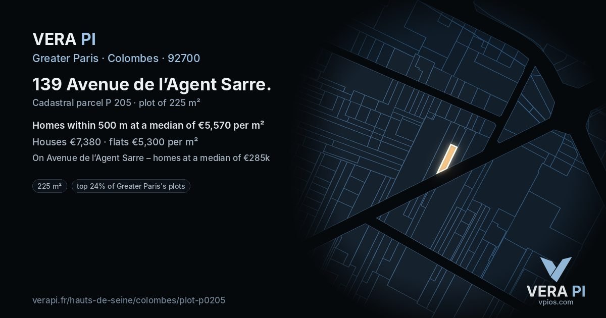 139 Avenue de l’Agent Sarre, Colombes at night – the plot lit, the parcels around coloured by the prices near them