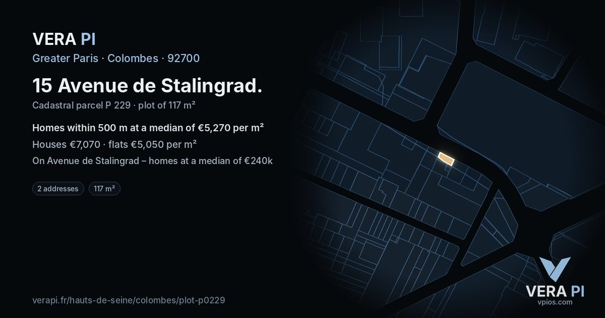 15 Avenue de Stalingrad, Colombes at night – the plot lit, the parcels around coloured by the prices near them