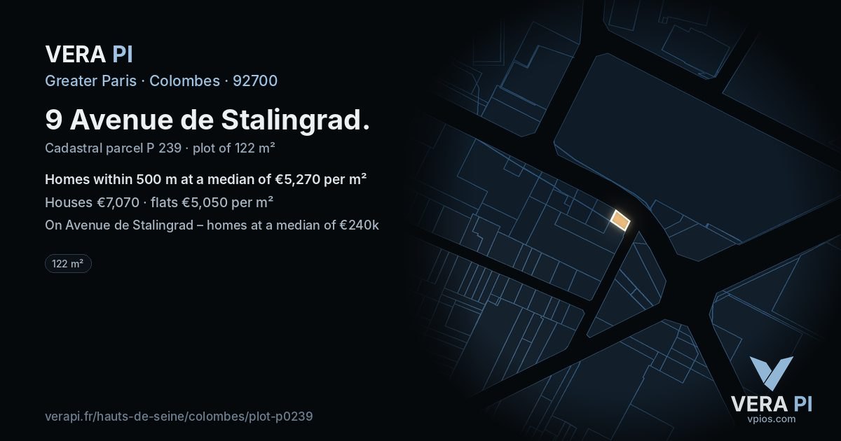 9 Avenue de Stalingrad, Colombes at night – the plot lit, the parcels around coloured by the prices near them