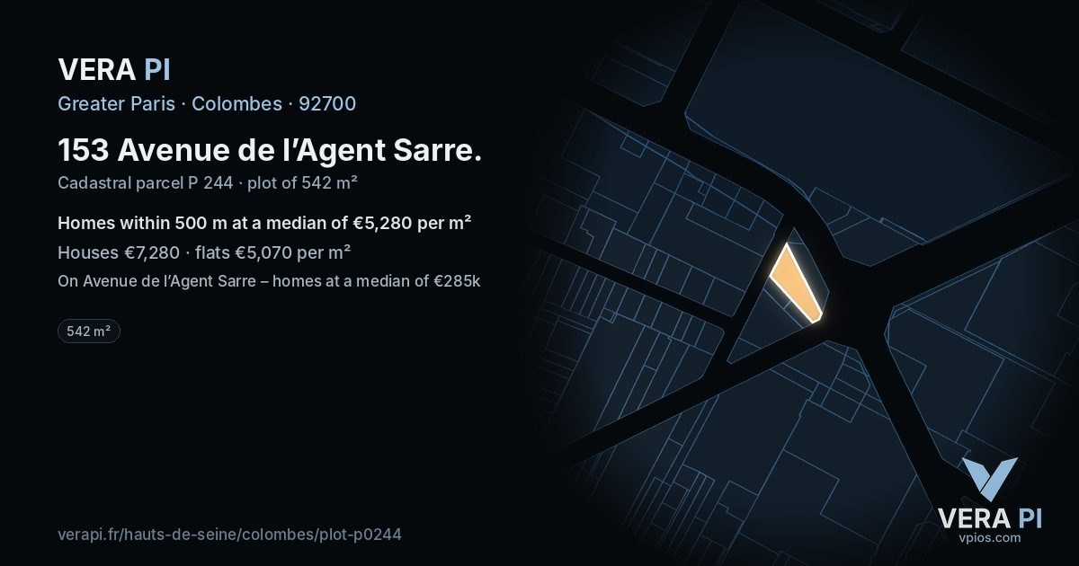 153 Avenue de l’Agent Sarre, Colombes at night – the plot lit, the parcels around coloured by the prices near them