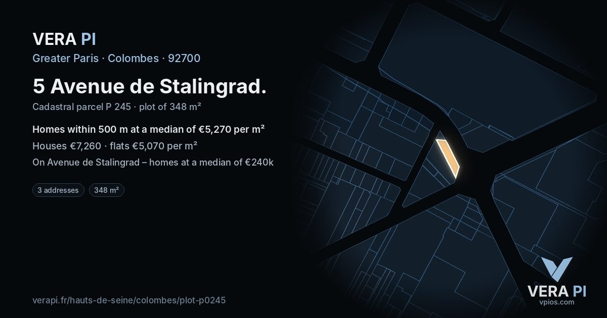 5 Avenue de Stalingrad, Colombes at night – the plot lit, the parcels around coloured by the prices near them