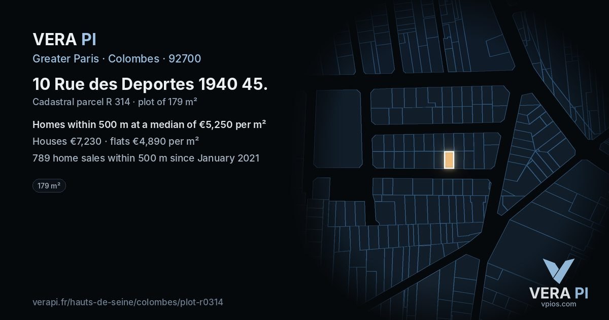 10 Rue des Deportes 1940 45, Colombes at night – the plot lit, the parcels around coloured by the prices near them