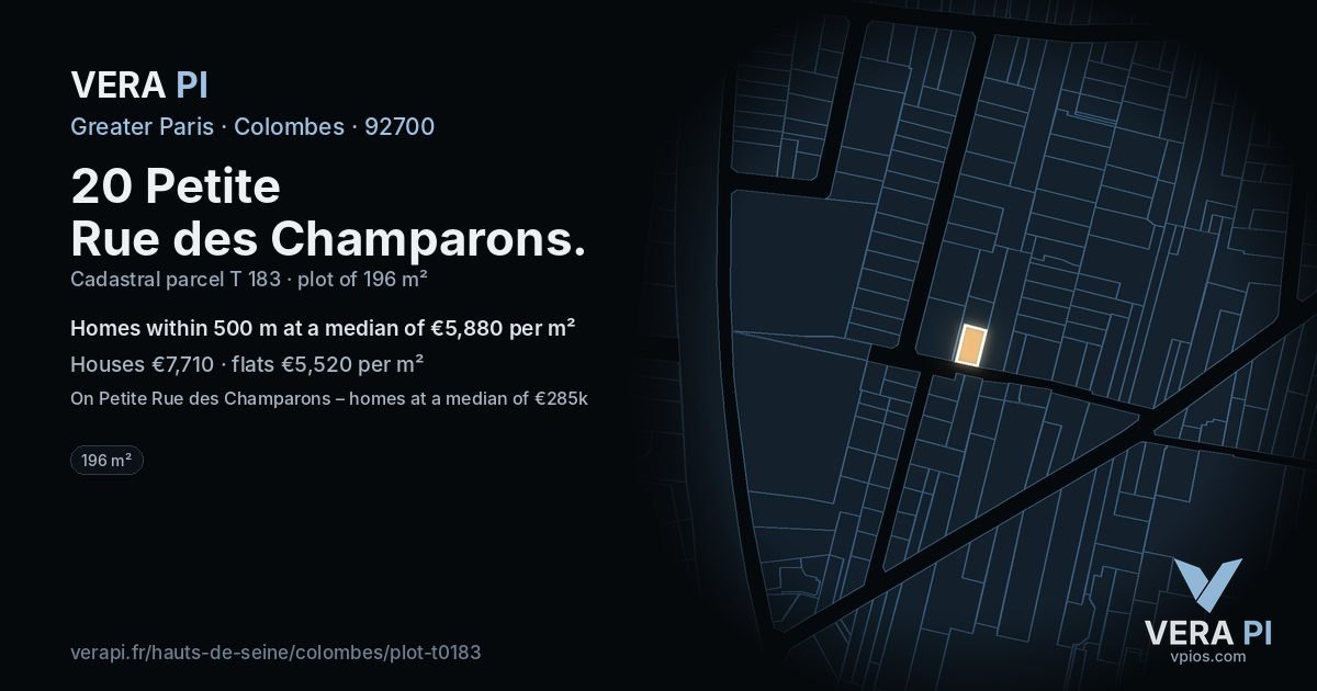 20 Petite Rue des Champarons, Colombes at night – the plot lit, the parcels around coloured by the prices near them