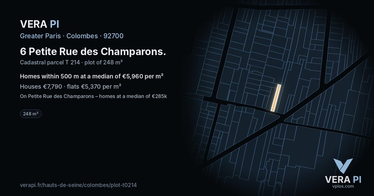 6 Petite Rue des Champarons, Colombes at night – the plot lit, the parcels around coloured by the prices near them