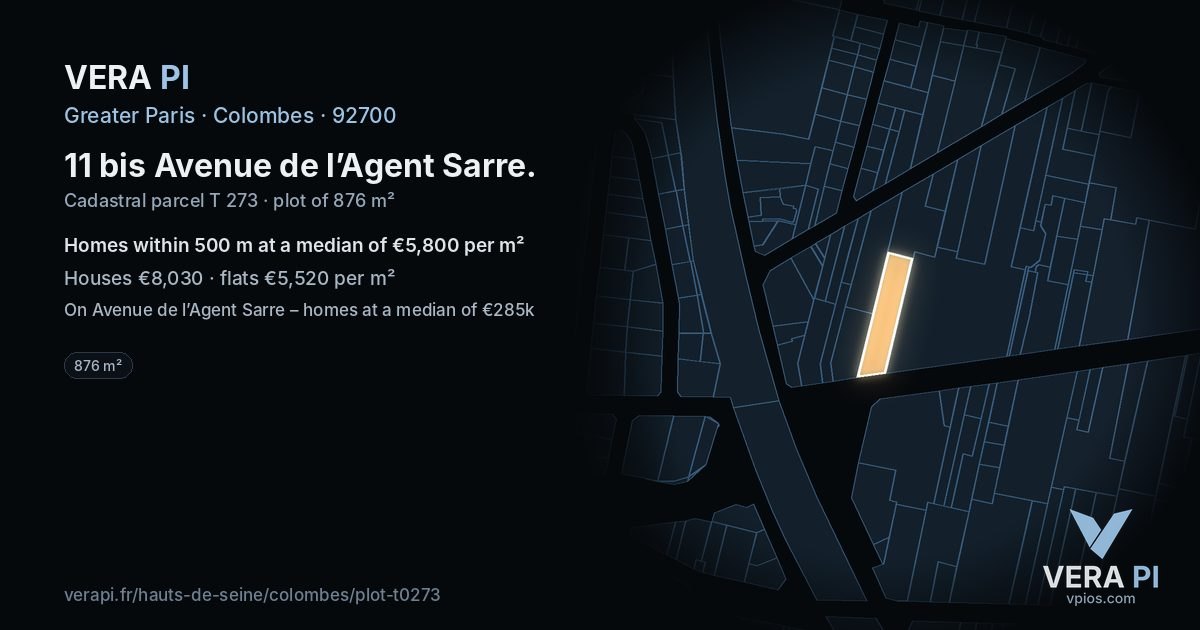 11 bis Avenue de l’Agent Sarre, Colombes at night – the plot lit, the parcels around coloured by the prices near them