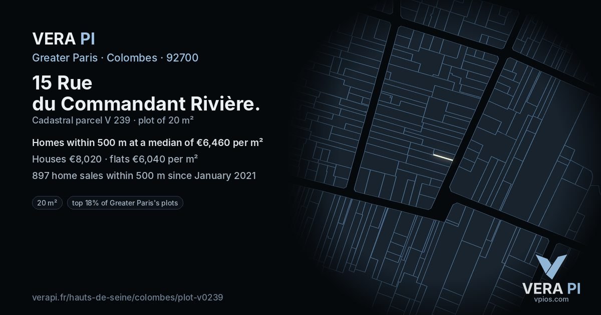 15 Rue du Commandant Rivière, Colombes at night – the plot lit, the parcels around coloured by the prices near them