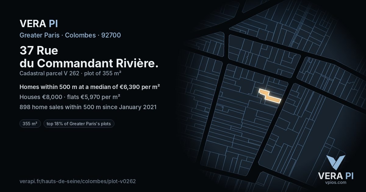 37 Rue du Commandant Rivière, Colombes at night – the plot lit, the parcels around coloured by the prices near them