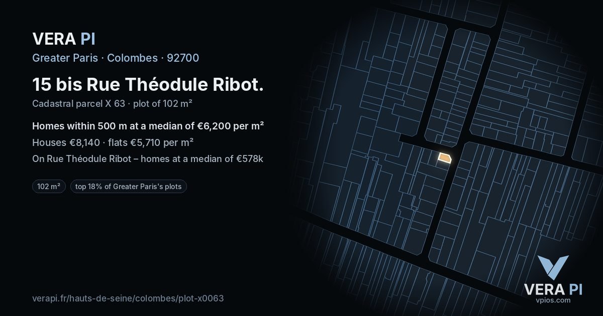 15 bis Rue Théodule Ribot, Colombes at night – the plot lit, the parcels around coloured by the prices near them