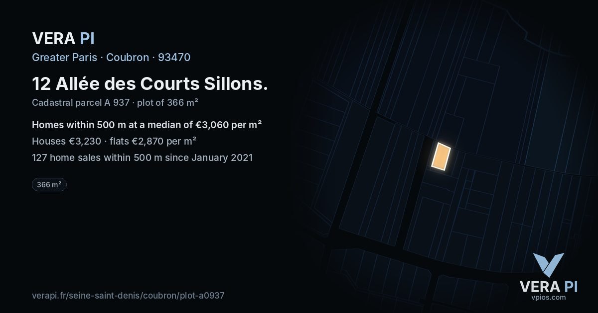 12 Allée des Courts Sillons, Coubron at night – the plot lit, the parcels around coloured by the prices near them