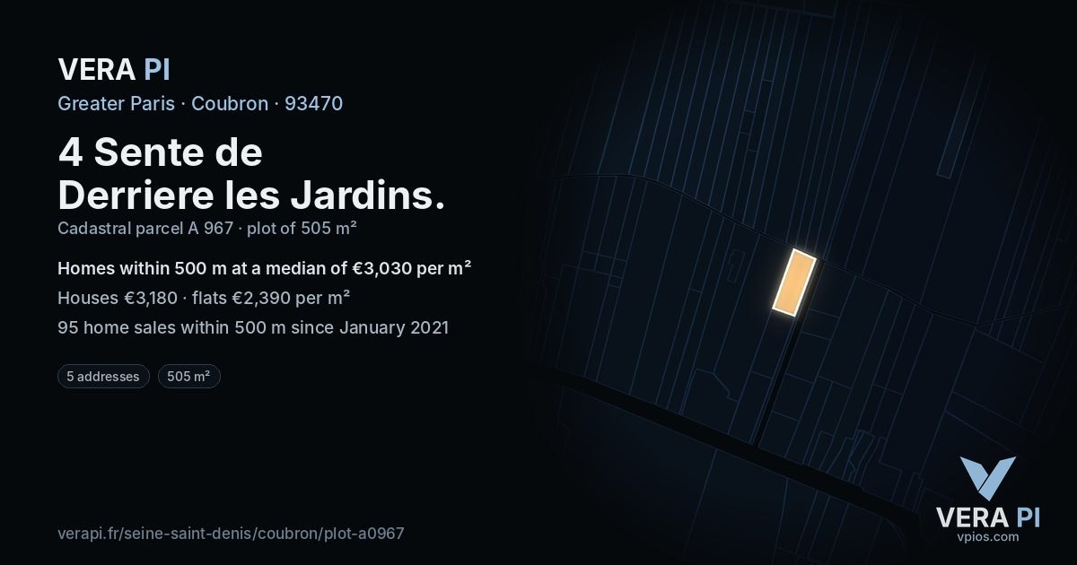 4 Sente de Derriere les Jardins, Coubron at night – the plot lit, the parcels around coloured by the prices near them
