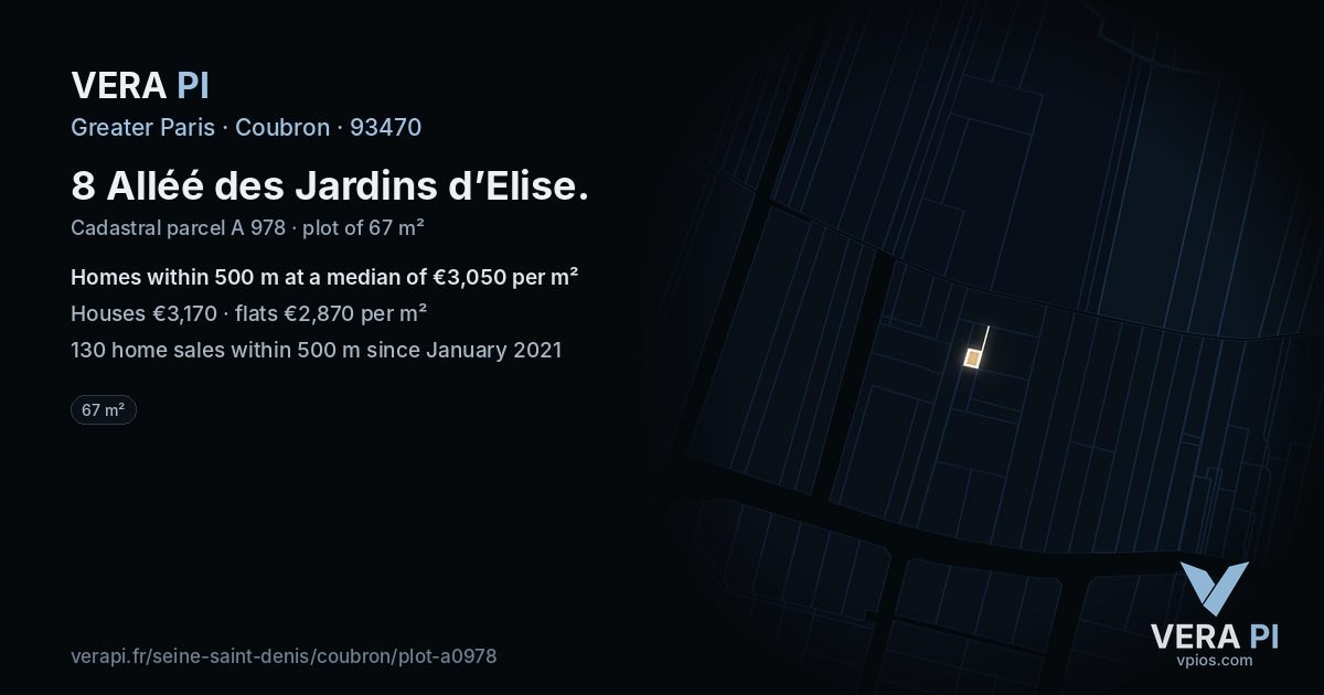 8 Alléé des Jardins d’Elise, Coubron at night – the plot lit, the parcels around coloured by the prices near them