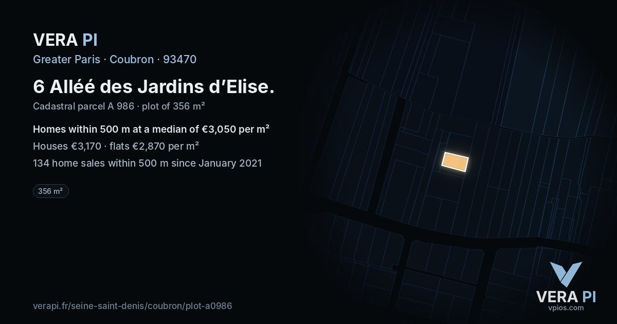 6 Alléé des Jardins d’Elise, Coubron at night – the plot lit, the parcels around coloured by the prices near them