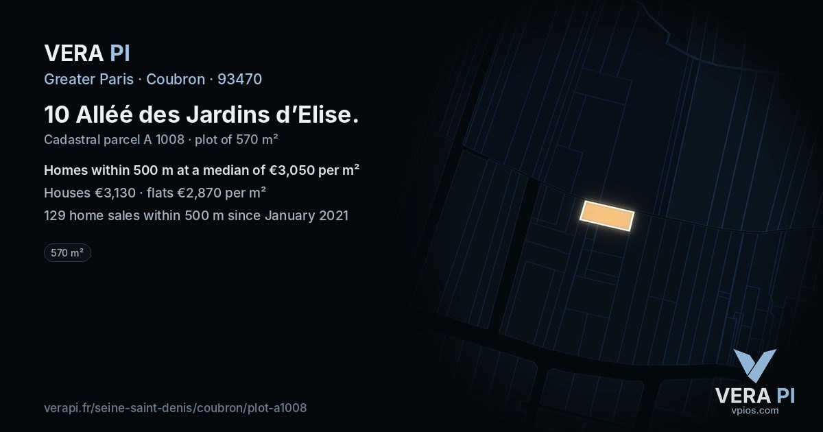 10 Alléé des Jardins d’Elise, Coubron at night – the plot lit, the parcels around coloured by the prices near them