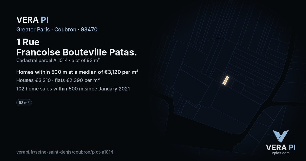 1 Rue Francoise Bouteville Patas, Coubron at night – the plot lit, the parcels around coloured by the prices near them