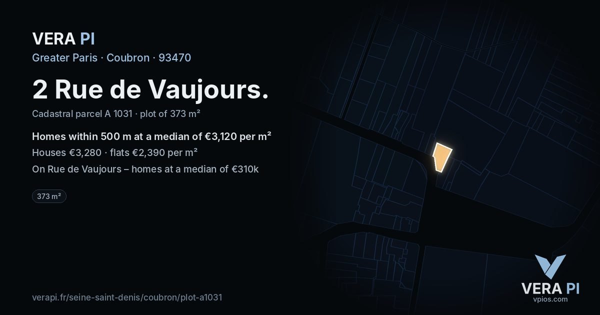 2 Rue de Vaujours, Coubron at night – the plot lit, the parcels around coloured by the prices near them