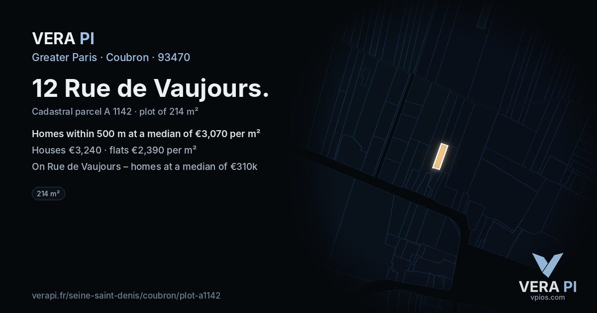 12 Rue de Vaujours, Coubron at night – the plot lit, the parcels around coloured by the prices near them