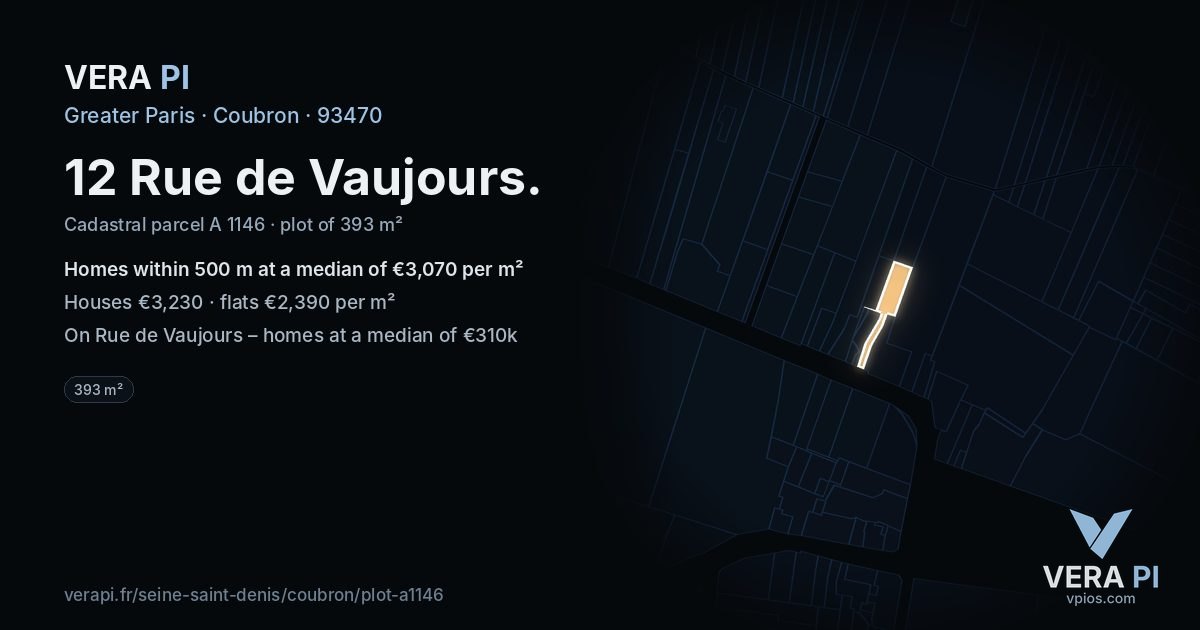 12 Rue de Vaujours, Coubron at night – the plot lit, the parcels around coloured by the prices near them