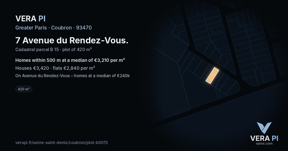 7 Avenue du Rendez-Vous, Coubron at night – the plot lit, the parcels around coloured by the prices near them