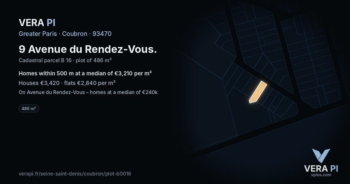 9 Avenue du Rendez-Vous, Coubron at night – the plot lit, the parcels around coloured by the prices near them