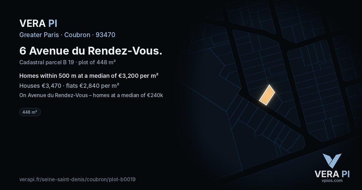 6 Avenue du Rendez-Vous, Coubron at night – the plot lit, the parcels around coloured by the prices near them