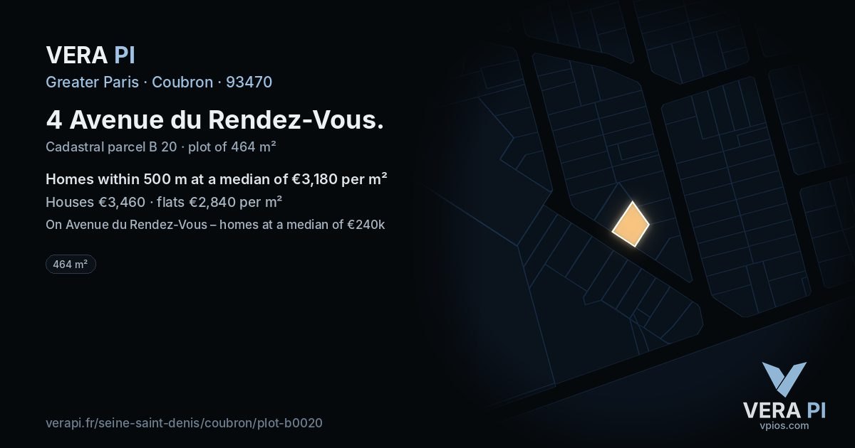 4 Avenue du Rendez-Vous, Coubron at night – the plot lit, the parcels around coloured by the prices near them