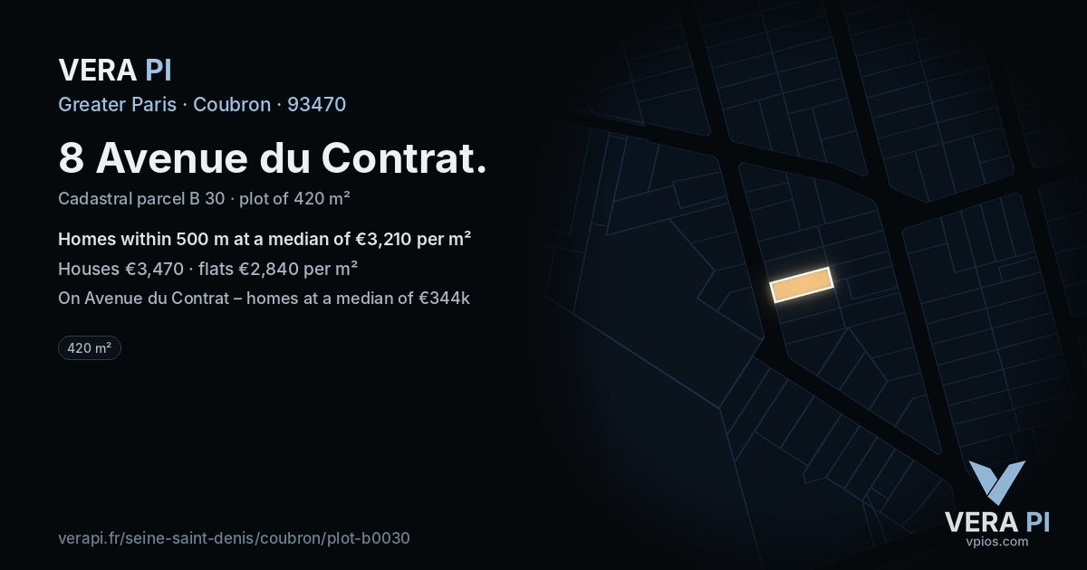 8 Avenue du Contrat, Coubron at night – the plot lit, the parcels around coloured by the prices near them
