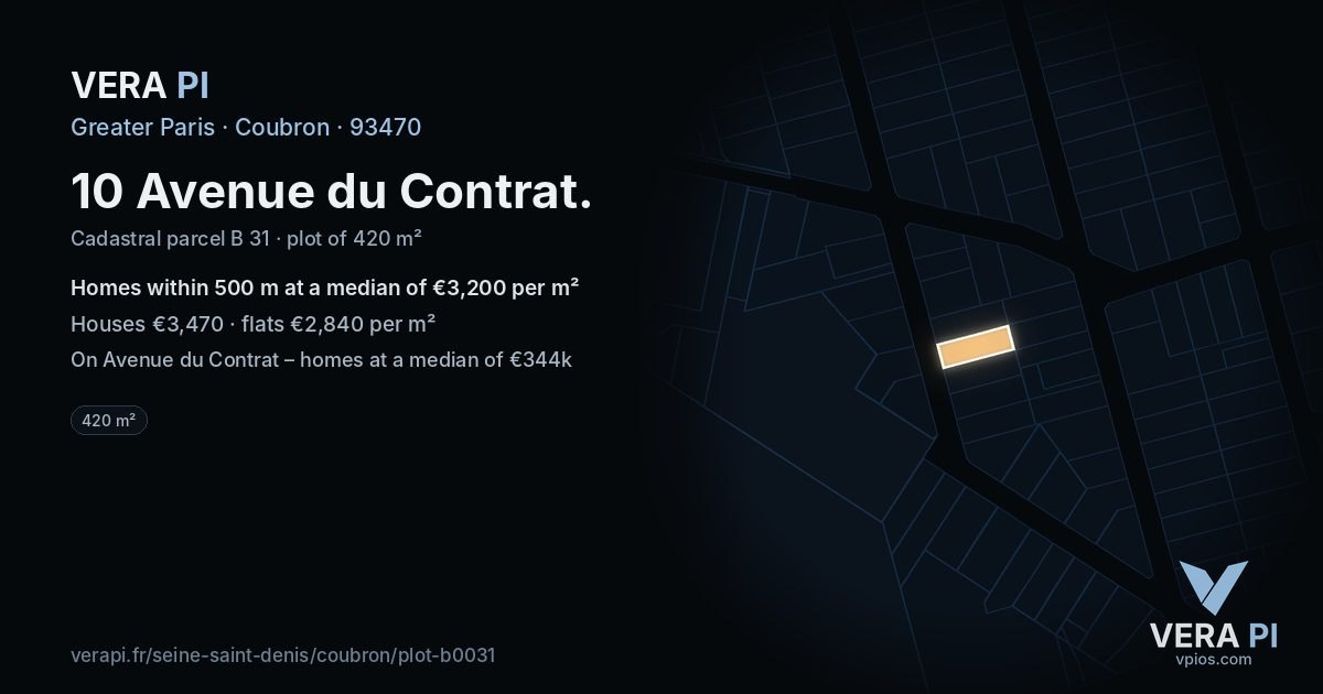 10 Avenue du Contrat, Coubron at night – the plot lit, the parcels around coloured by the prices near them
