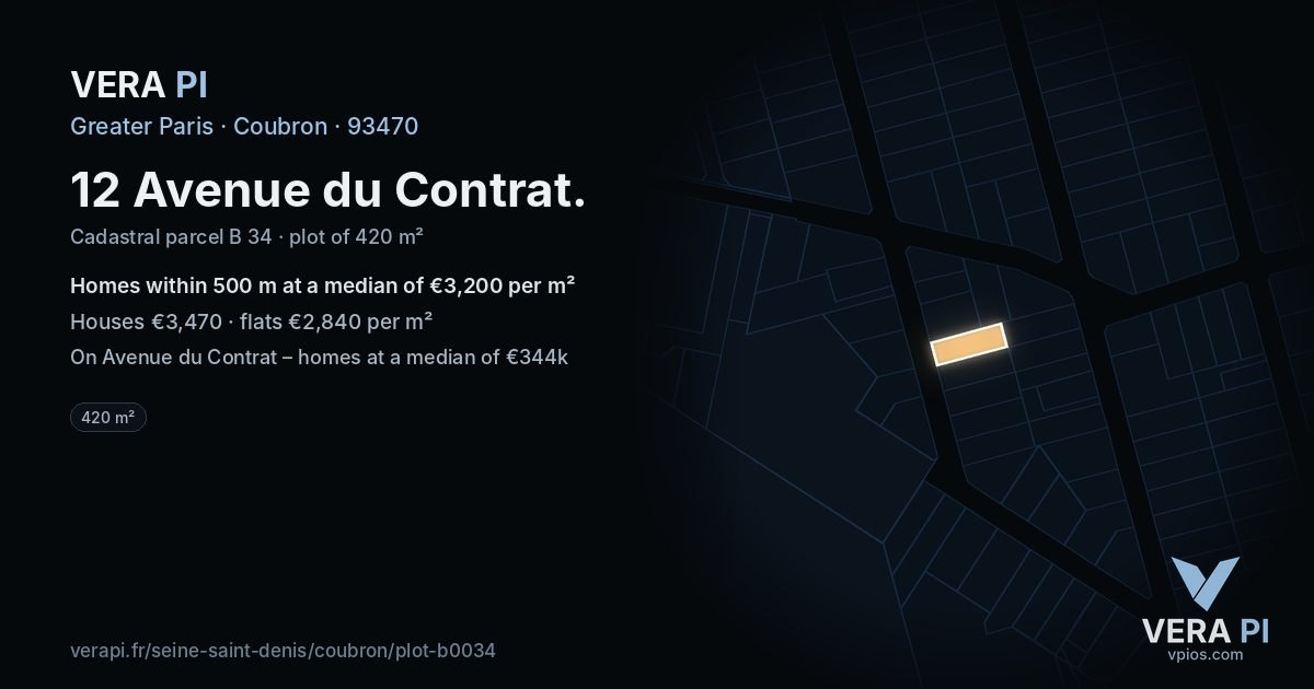 12 Avenue du Contrat, Coubron at night – the plot lit, the parcels around coloured by the prices near them