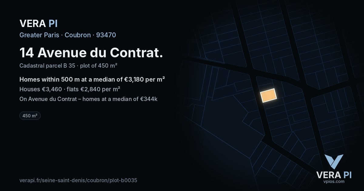 14 Avenue du Contrat, Coubron at night – the plot lit, the parcels around coloured by the prices near them