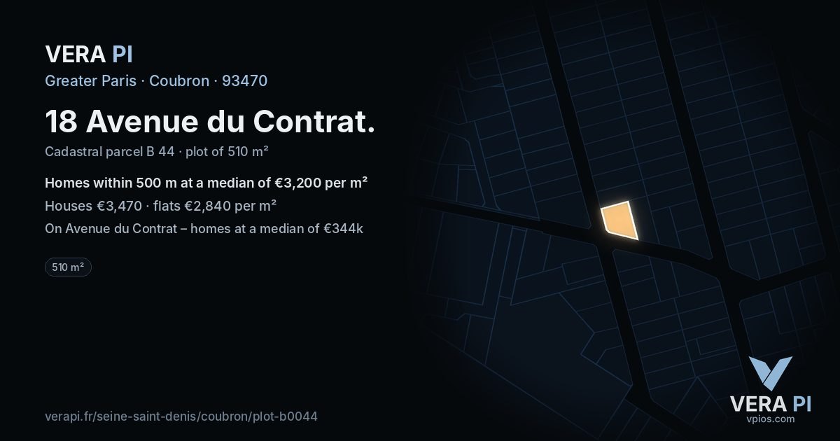 18 Avenue du Contrat, Coubron at night – the plot lit, the parcels around coloured by the prices near them