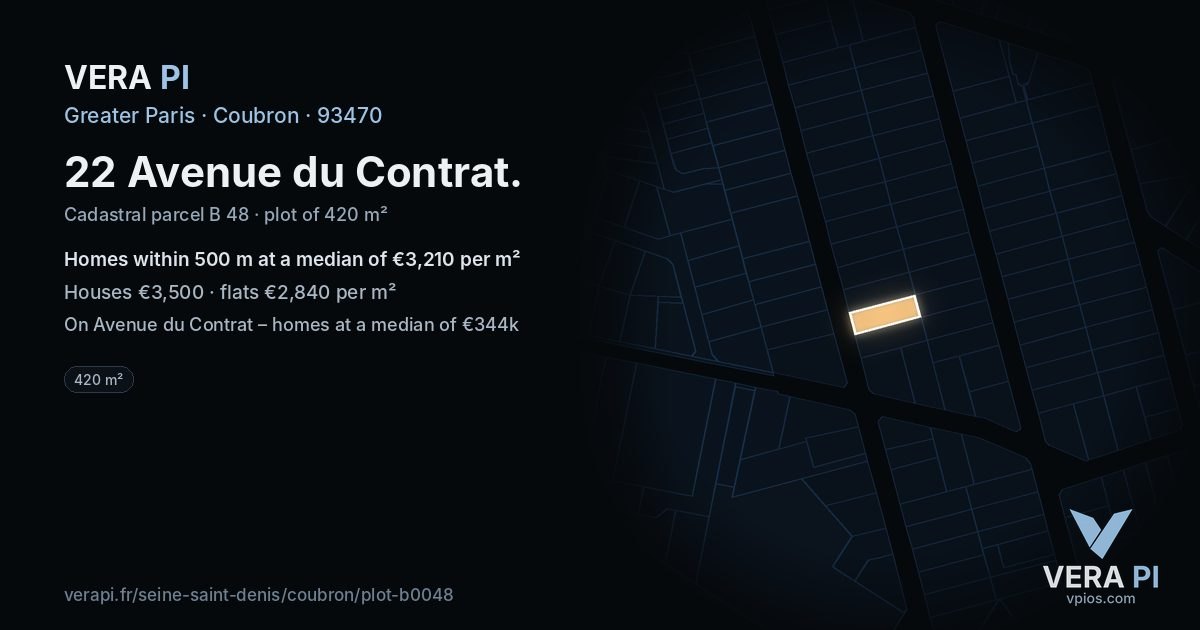 22 Avenue du Contrat, Coubron at night – the plot lit, the parcels around coloured by the prices near them