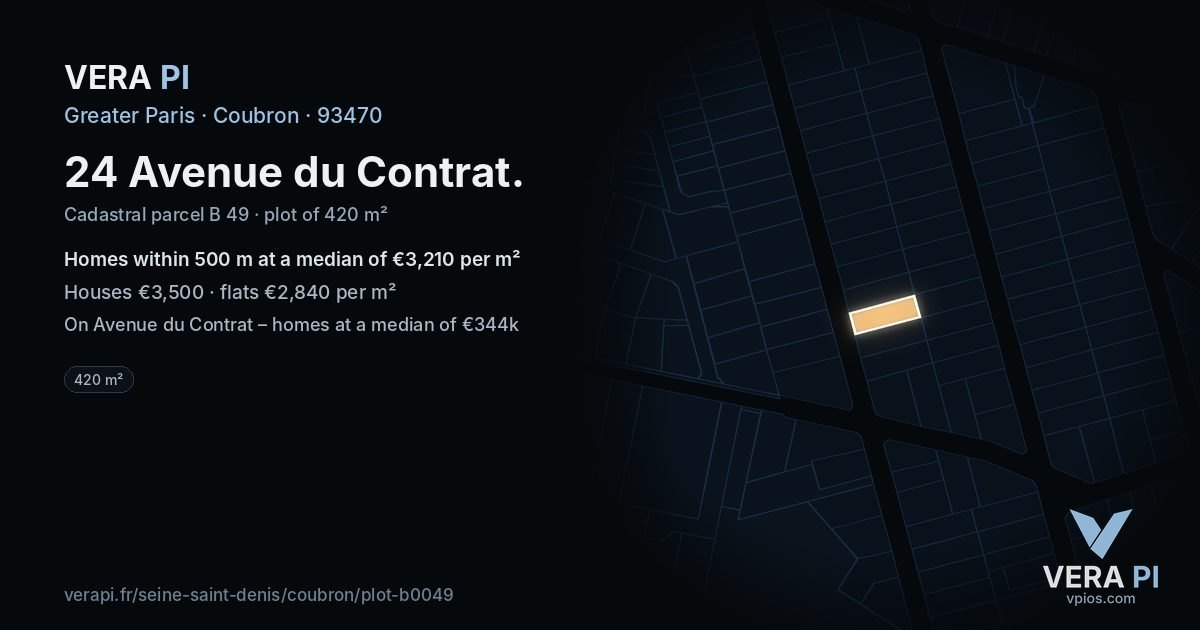 24 Avenue du Contrat, Coubron at night – the plot lit, the parcels around coloured by the prices near them