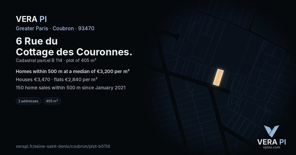 6 Rue du Cottage des Couronnes, Coubron at night – the plot lit, the parcels around coloured by the prices near them
