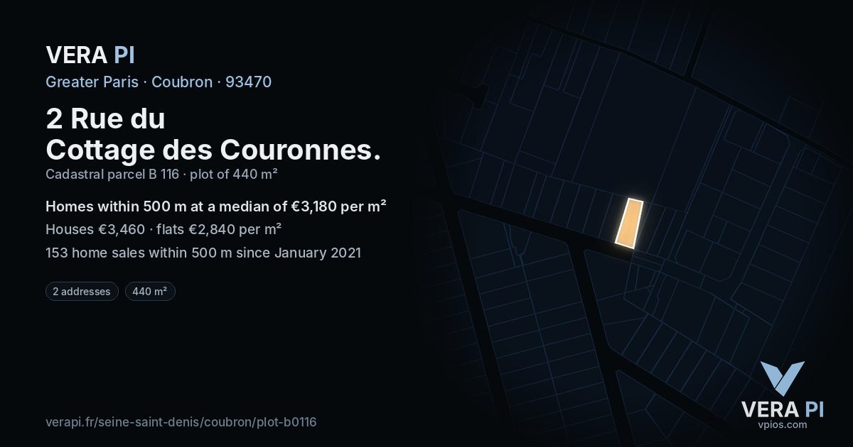 2 Rue du Cottage des Couronnes, Coubron at night – the plot lit, the parcels around coloured by the prices near them
