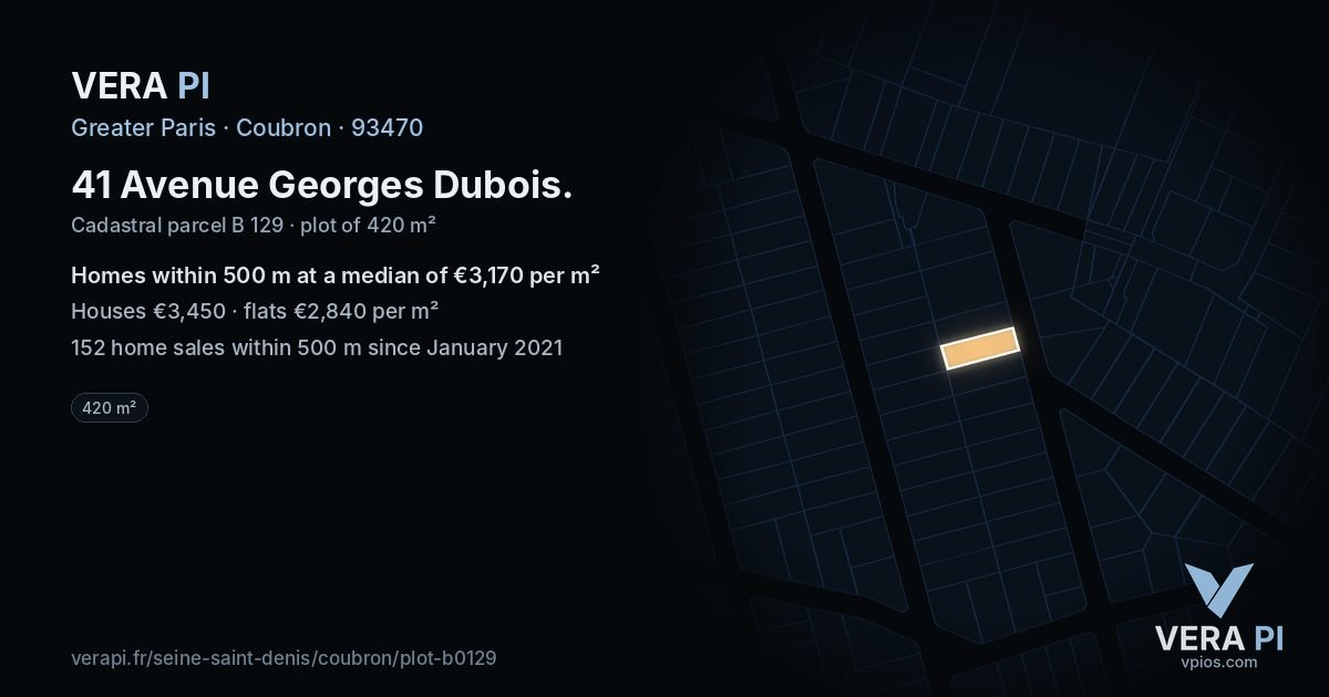 41 Avenue Georges Dubois, Coubron at night – the plot lit, the parcels around coloured by the prices near them