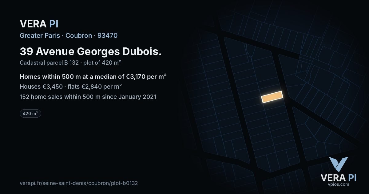39 Avenue Georges Dubois, Coubron at night – the plot lit, the parcels around coloured by the prices near them