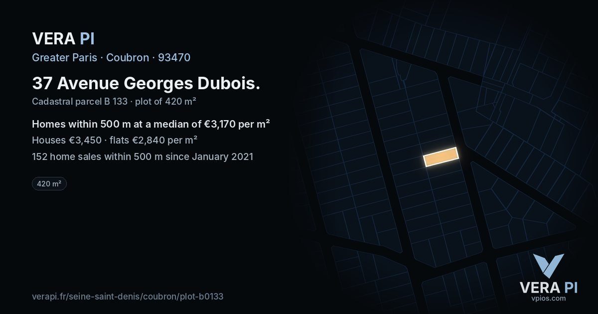 37 Avenue Georges Dubois, Coubron at night – the plot lit, the parcels around coloured by the prices near them