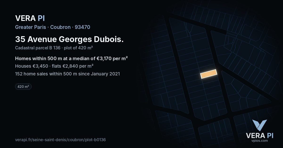 35 Avenue Georges Dubois, Coubron at night – the plot lit, the parcels around coloured by the prices near them