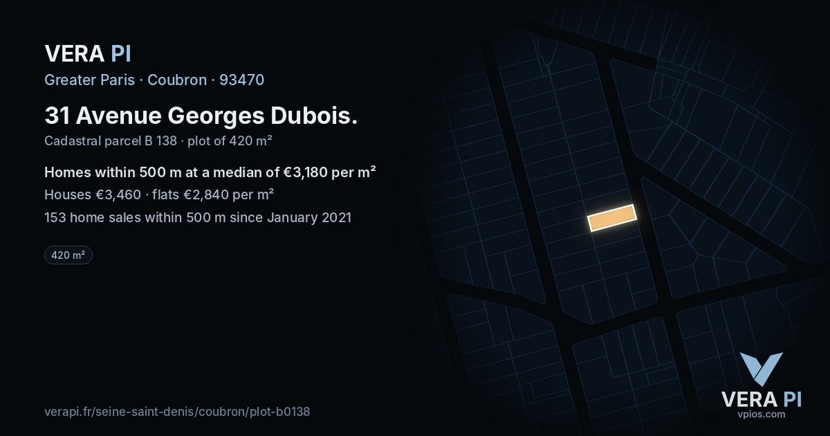 31 Avenue Georges Dubois, Coubron at night – the plot lit, the parcels around coloured by the prices near them