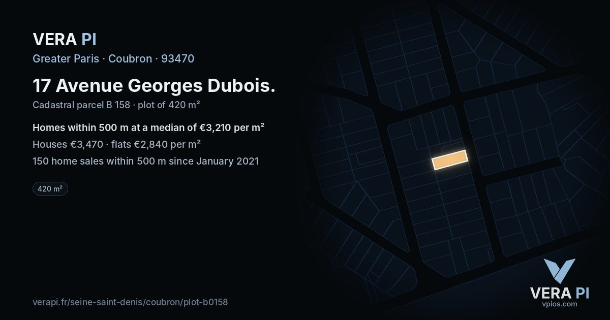 17 Avenue Georges Dubois, Coubron at night – the plot lit, the parcels around coloured by the prices near them