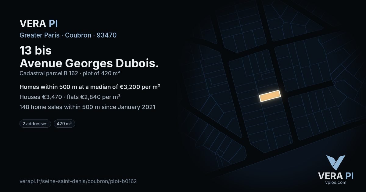 13 bis Avenue Georges Dubois, Coubron at night – the plot lit, the parcels around coloured by the prices near them