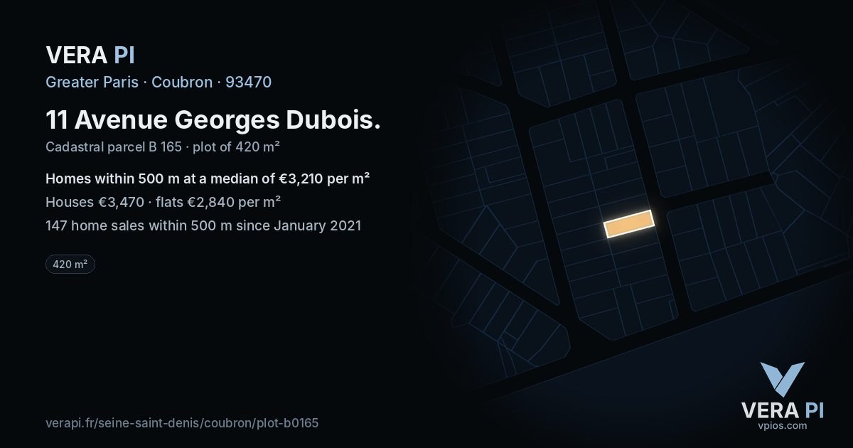 11 Avenue Georges Dubois, Coubron at night – the plot lit, the parcels around coloured by the prices near them