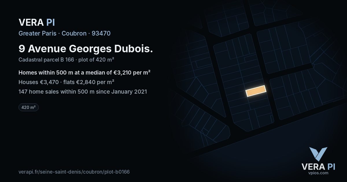 9 Avenue Georges Dubois, Coubron at night – the plot lit, the parcels around coloured by the prices near them