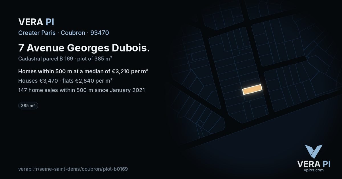 7 Avenue Georges Dubois, Coubron at night – the plot lit, the parcels around coloured by the prices near them