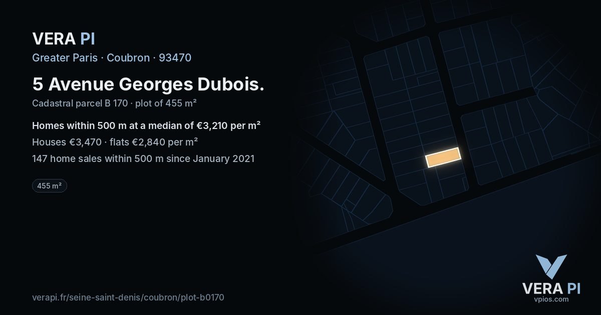 5 Avenue Georges Dubois, Coubron at night – the plot lit, the parcels around coloured by the prices near them