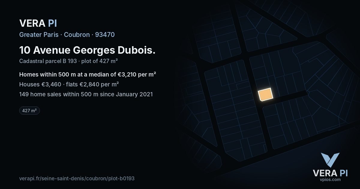 10 Avenue Georges Dubois, Coubron at night – the plot lit, the parcels around coloured by the prices near them
