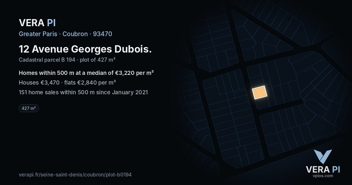 12 Avenue Georges Dubois, Coubron at night – the plot lit, the parcels around coloured by the prices near them