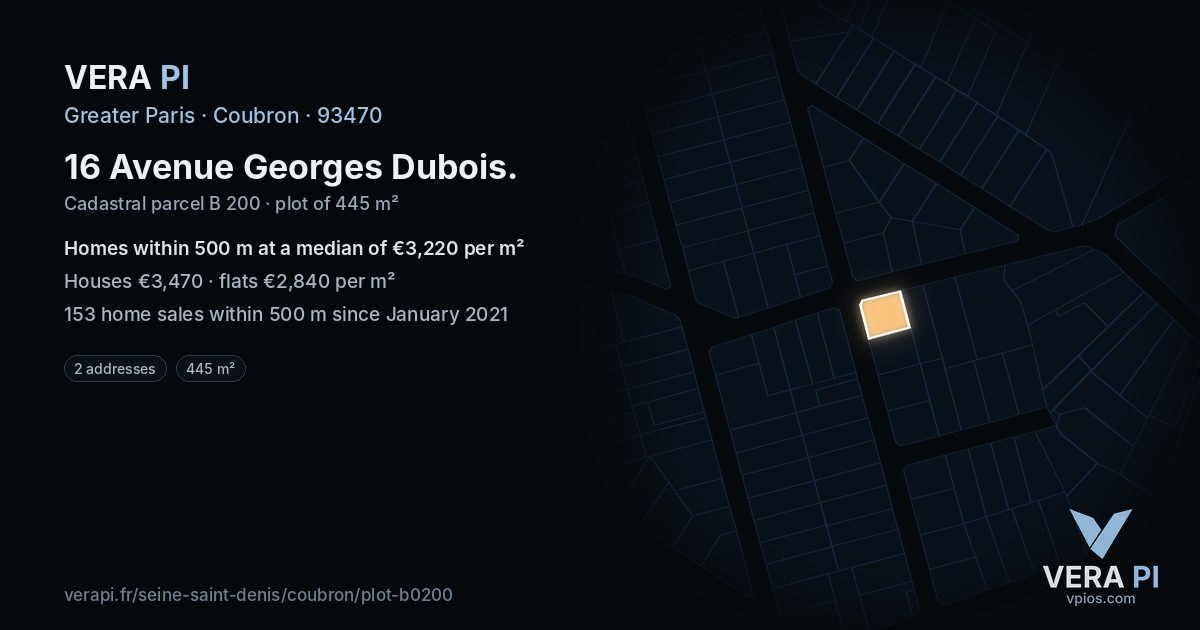 16 Avenue Georges Dubois, Coubron at night – the plot lit, the parcels around coloured by the prices near them